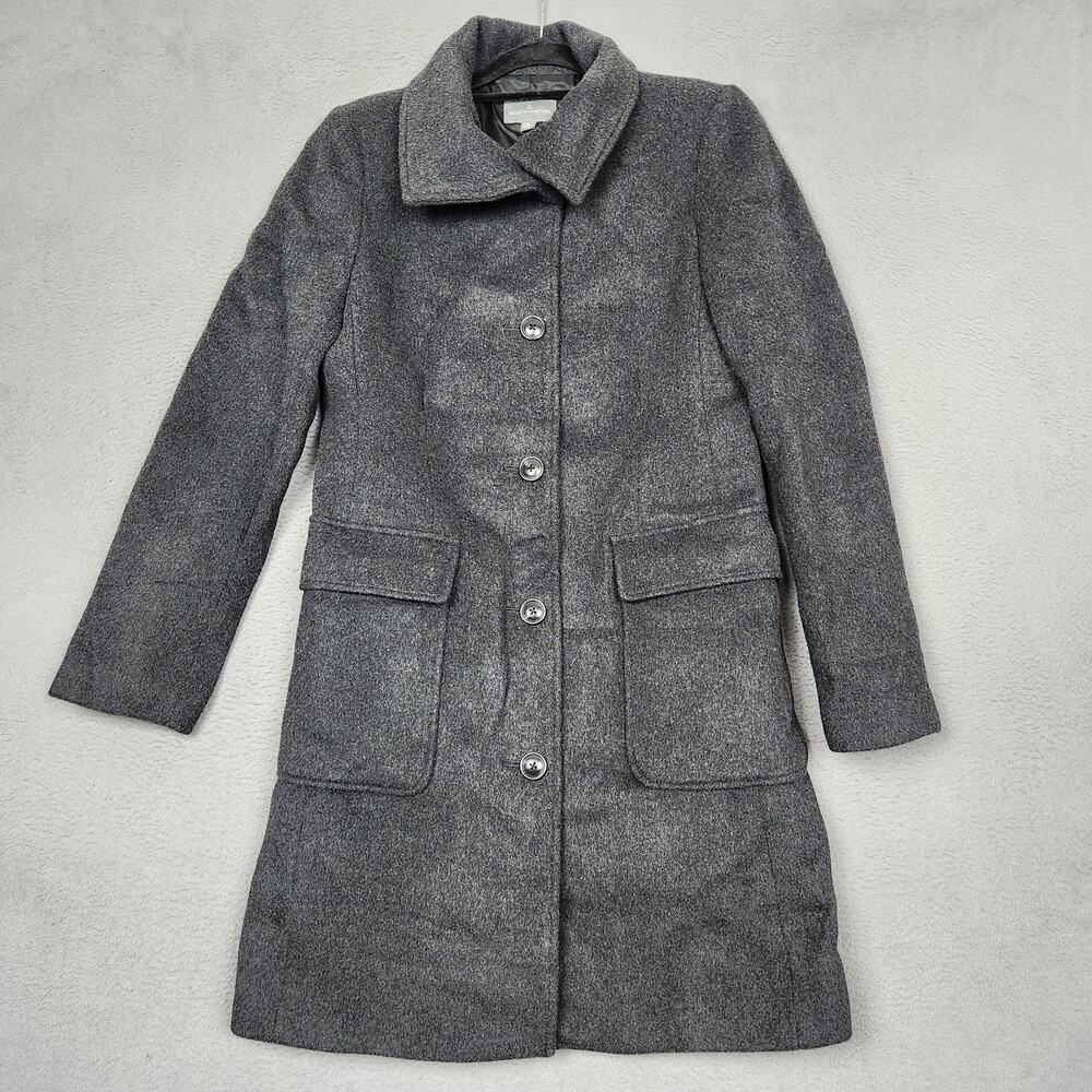 Bean Signature Coat Womens 8 Gray Wool Tweed Single Breasted Overcoat Mid Length